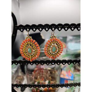 Earrings Pierced Dangle French Wire  Gold-tone  Orange  Yellow  Blue Resin Beads